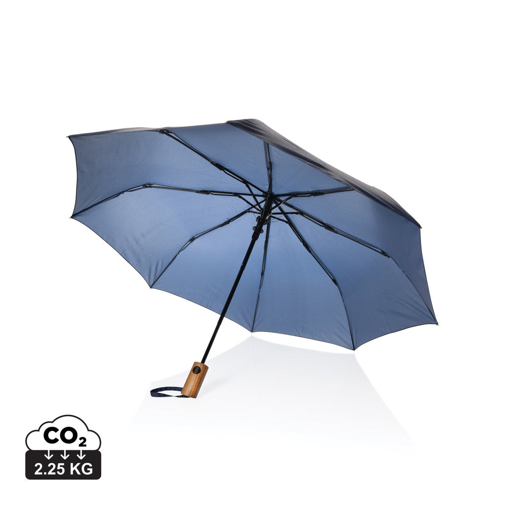 Kaycey 21' AWARE™ RPET Acacia wood mini auto open umbrella - Navy