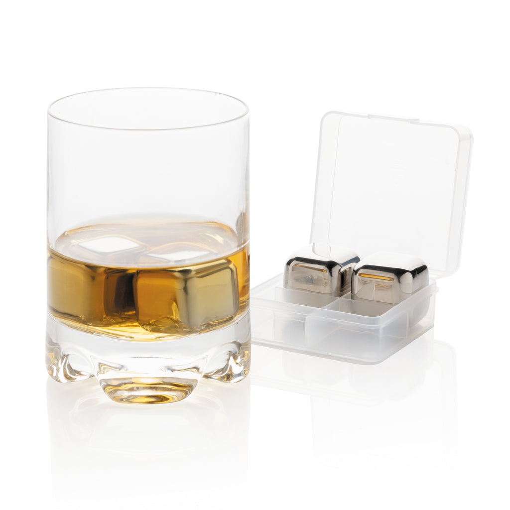 Re-usable stainless steel ice cubes 4pc - Silver