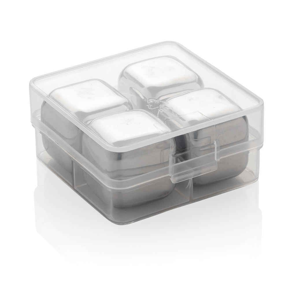 Re-usable stainless steel ice cubes 4pc - Silver