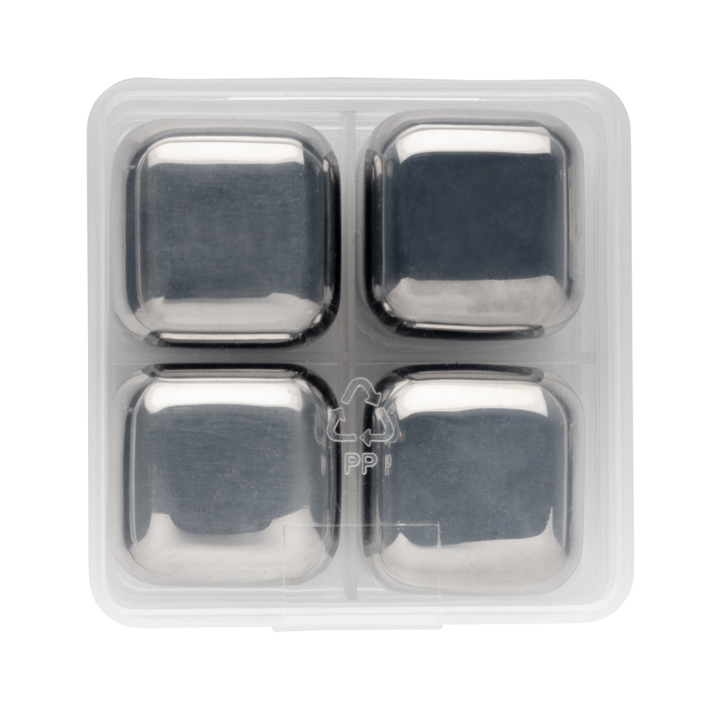 Re-usable stainless steel ice cubes 4pc - Silver