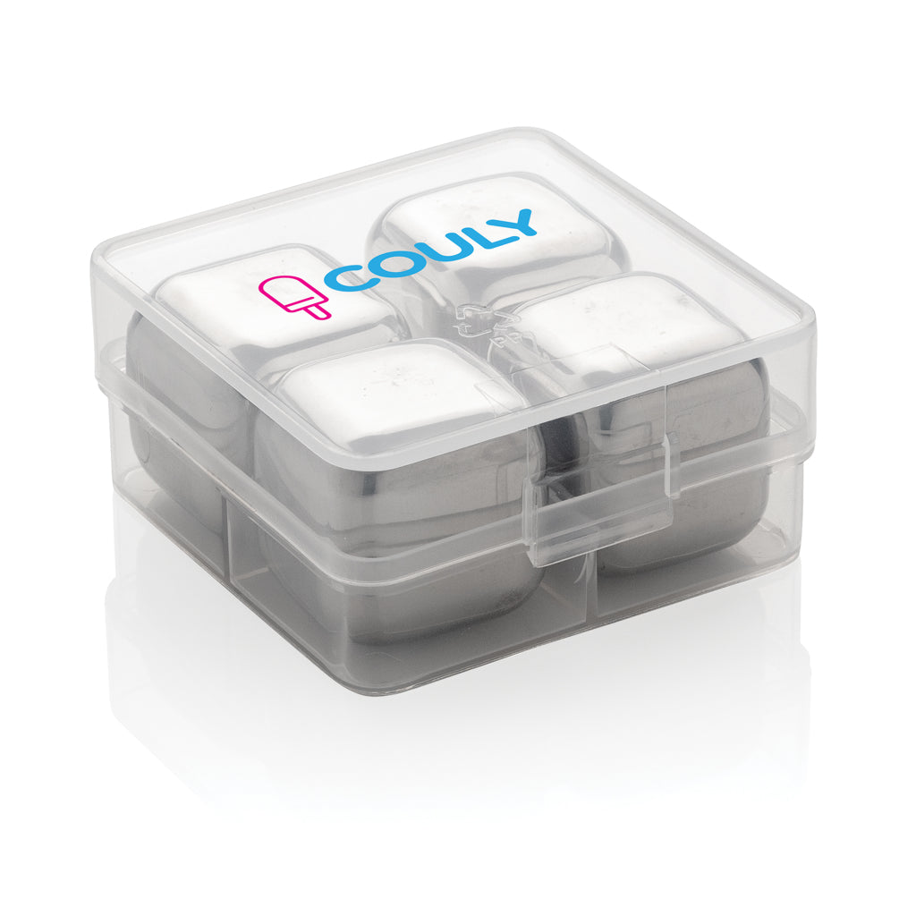 Re-usable stainless steel ice cubes 4pc - Silver