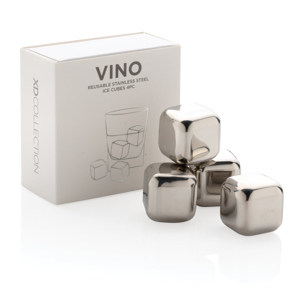 Re-usable stainless steel ice cubes 4pc - Silver