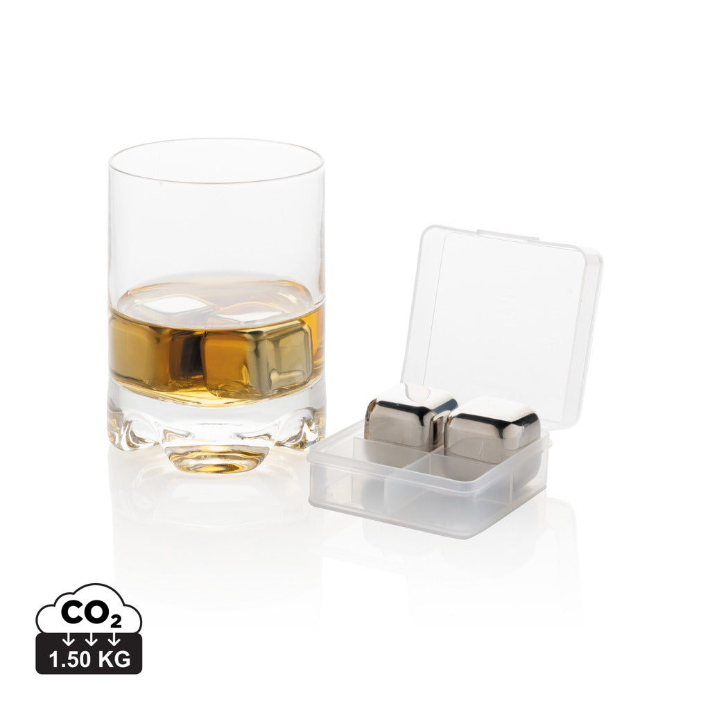 Re-usable stainless steel ice cubes 4pc - Silver