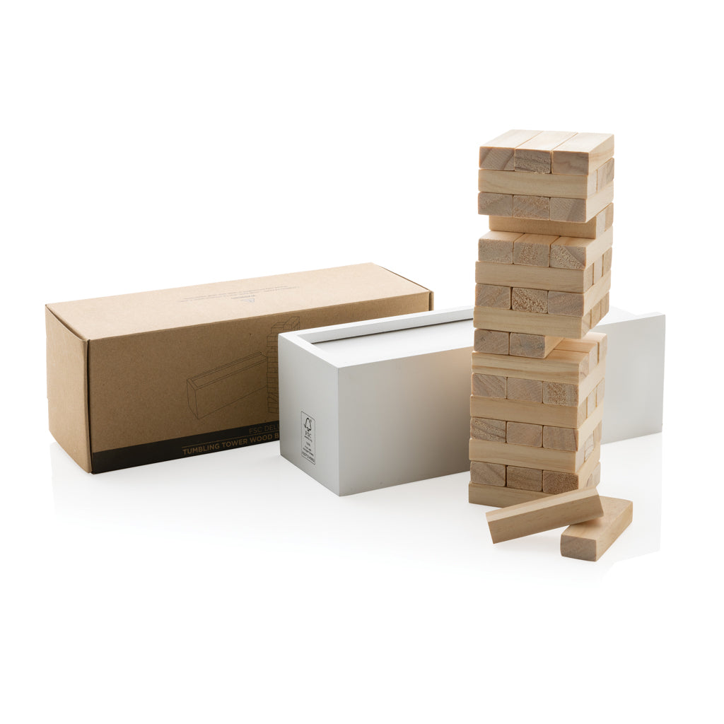 Deluxe tumbling tower wood block stacking game - White