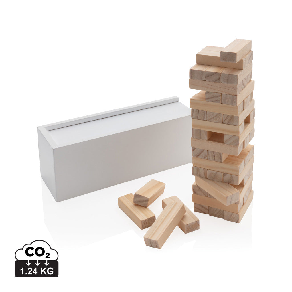 Deluxe tumbling tower wood block stacking game - White