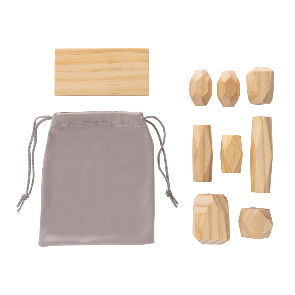Ukiyo Crios wooden balancing rocks in pouch - Brown