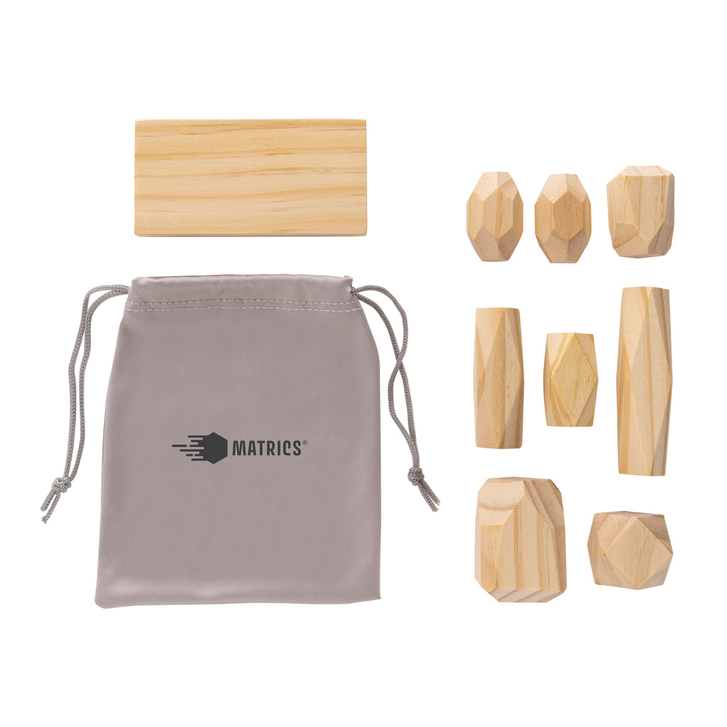Ukiyo Crios wooden balancing rocks in pouch - Brown