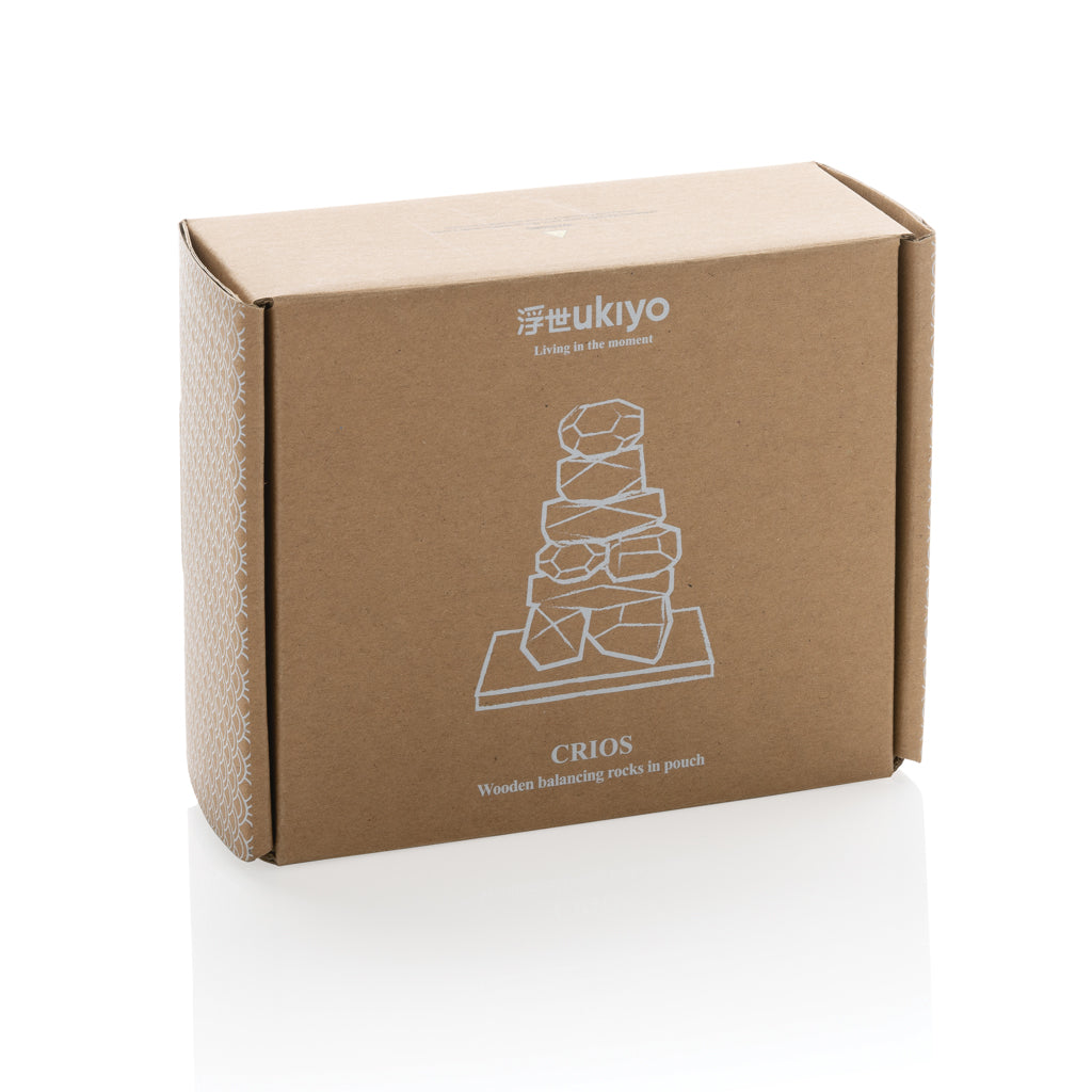 Ukiyo Crios wooden balancing rocks in pouch - Brown