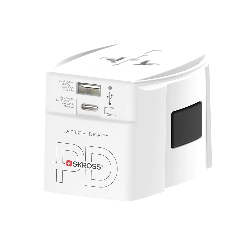 SKROSS World Travel Adapter MUV 65W PD with USB C Cable - White