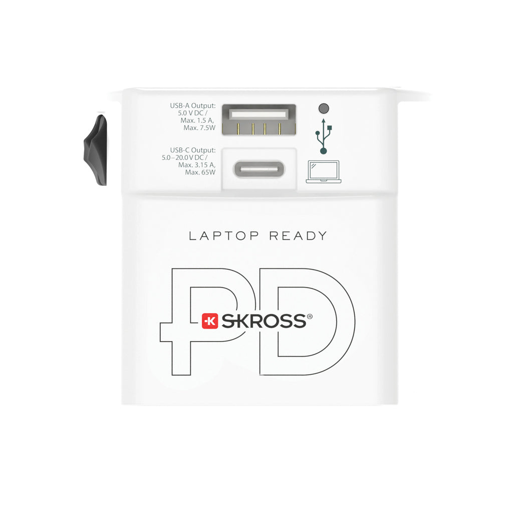SKROSS World Travel Adapter MUV 65W PD with USB C Cable - White