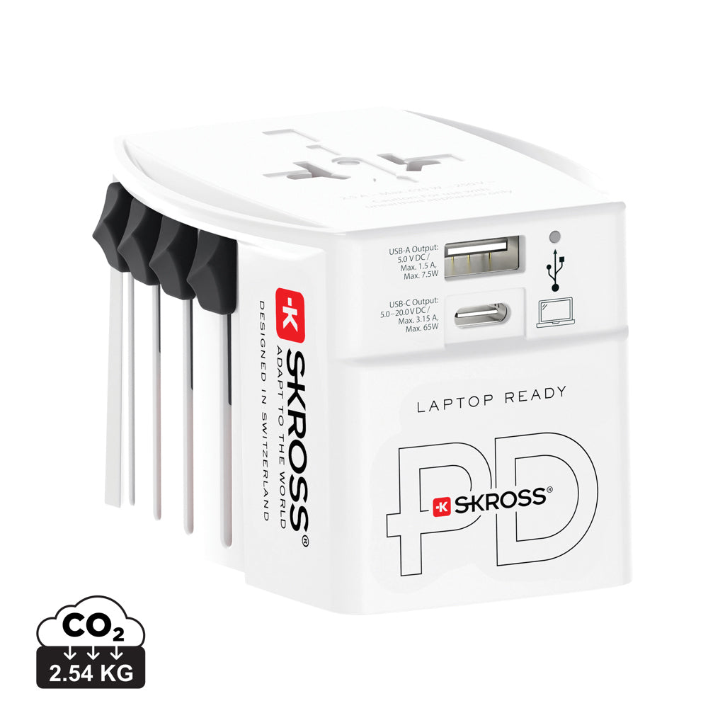 SKROSS World Travel Adapter MUV 65W PD with USB C Cable - White