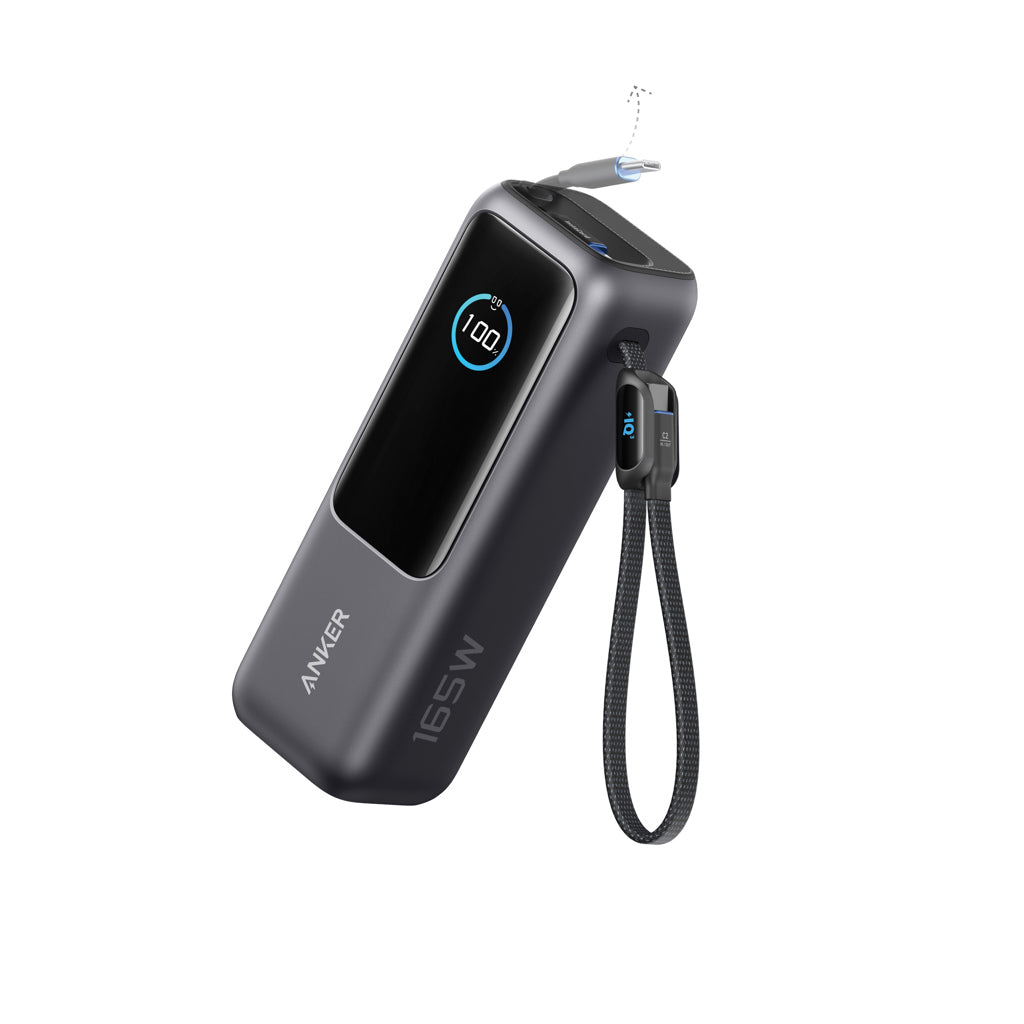 Anker Power Bank 25.000 mah 165W, Built-in retractable cable - Grey