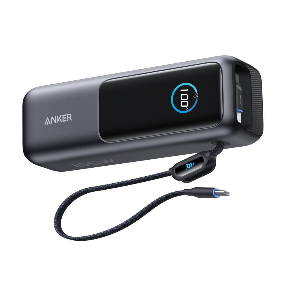 Anker Power Bank 25.000 mah 165W, Built-in retractable cable - Grey
