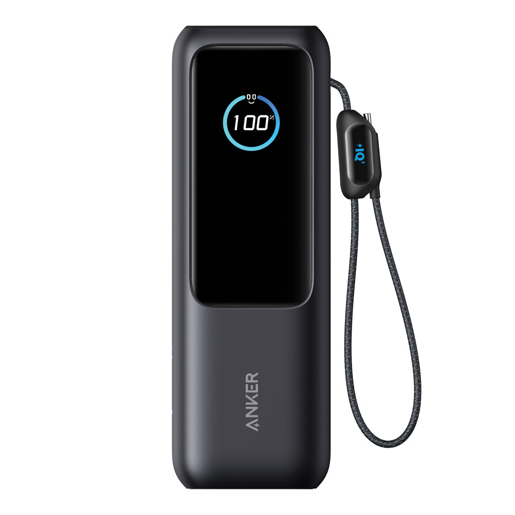 Anker Power Bank 25.000 mah 165W, Built-in retractable cable - Grey