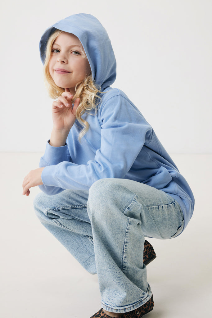 IQONIQ Yengo kids recycled cotton hoodie with sidepockets - Sky Blue