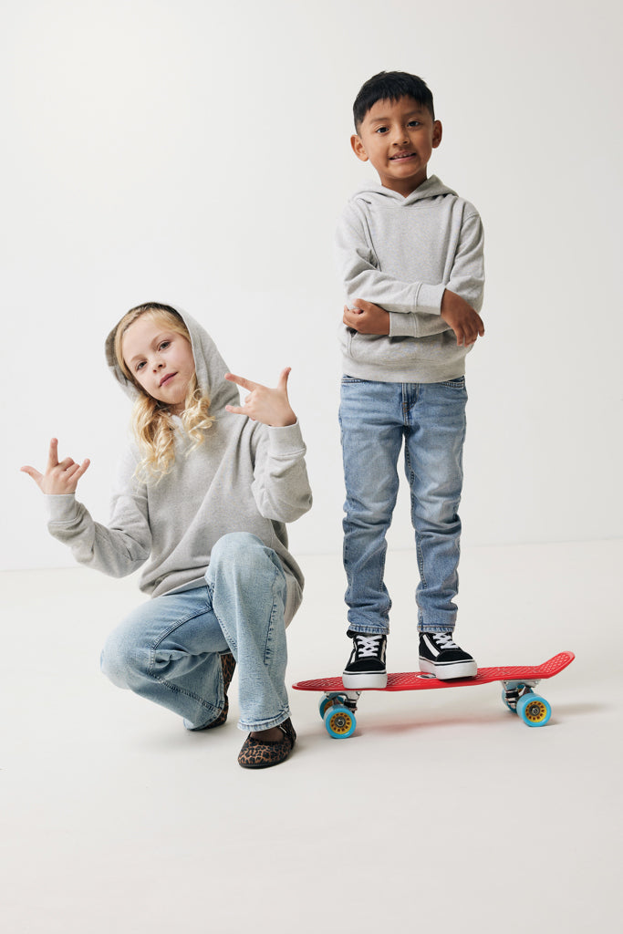IQONIQ Yengo kids recycled cotton hoodie with sidepockets - Light Heather Grey