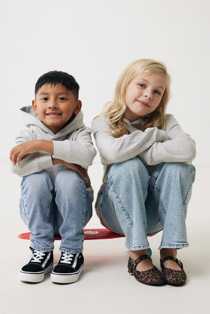 IQONIQ Yengo kids recycled cotton hoodie with sidepockets - Light Heather Grey