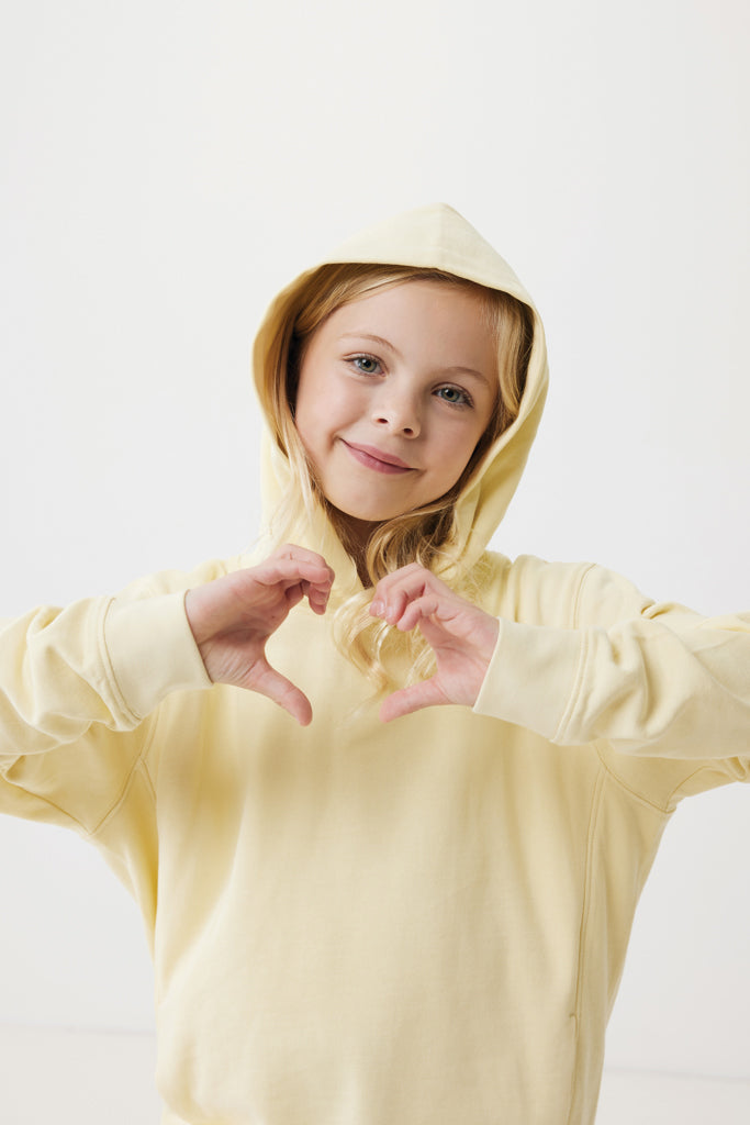 IQONIQ Yengo kids recycled cotton hoodie with sidepockets - Cream Yellow