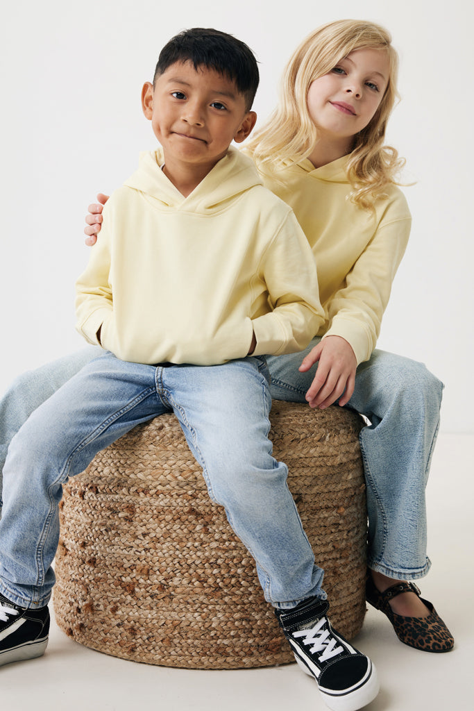 IQONIQ Yengo kids recycled cotton hoodie with sidepockets - Cream Yellow