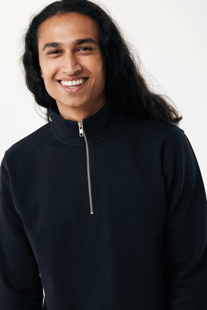 IQONIQ Elgon recycled cotton quarter zip sweater - Black