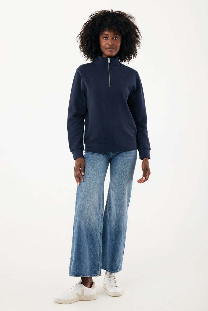 IQONIQ Elgon recycled cotton quarter zip sweater - Navy