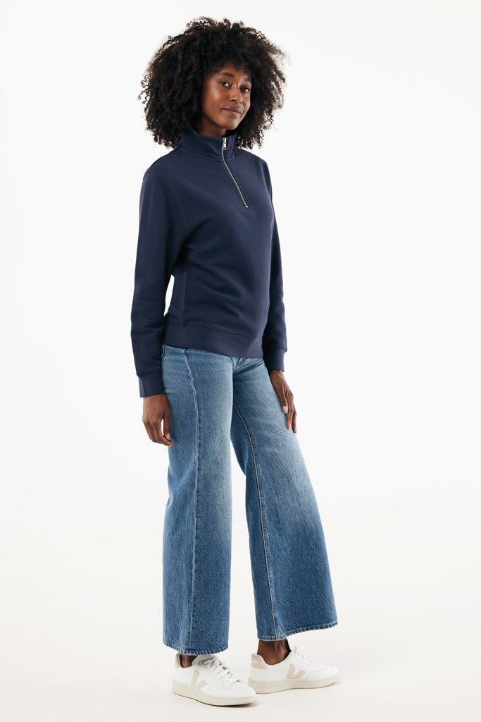 IQONIQ Elgon recycled cotton quarter zip sweater - Navy
