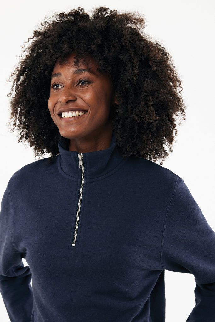 IQONIQ Elgon recycled cotton quarter zip sweater - Navy