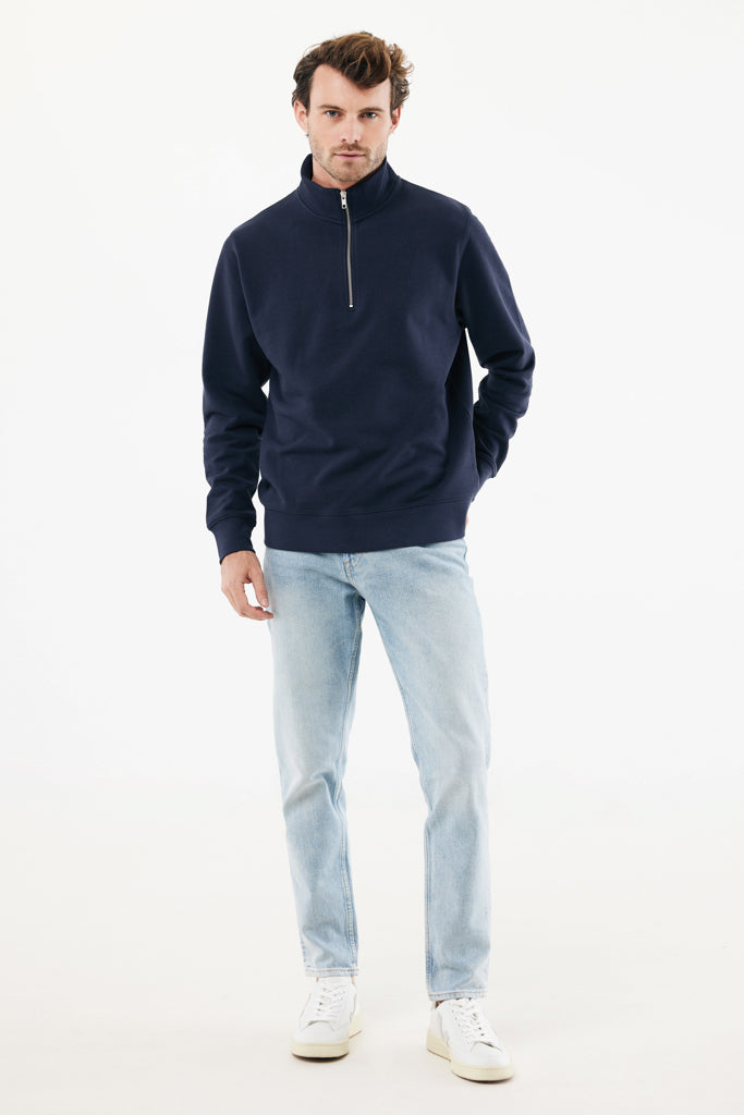 IQONIQ Elgon recycled cotton quarter zip sweater - Navy
