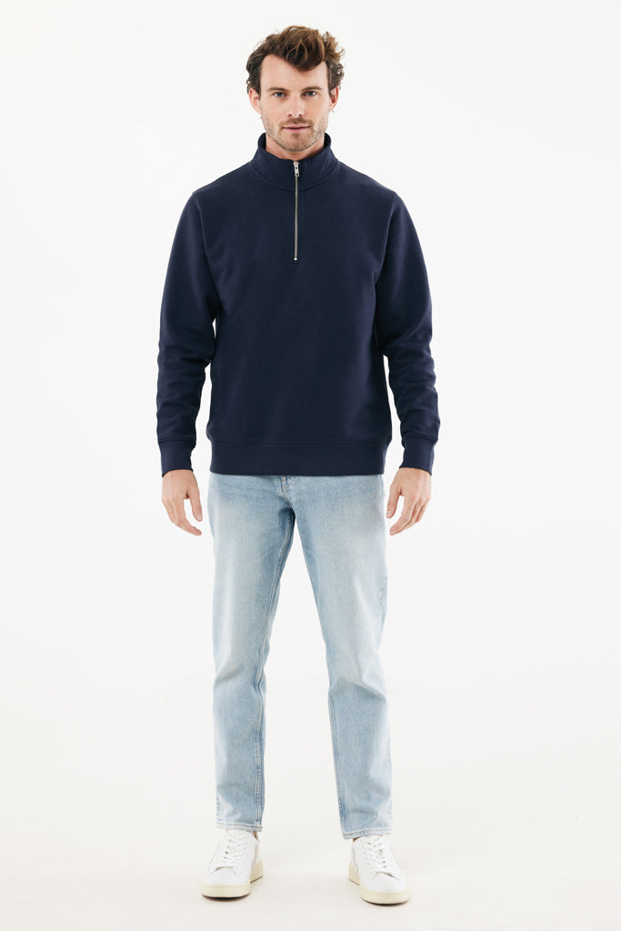 IQONIQ Elgon recycled cotton quarter zip sweater - Navy