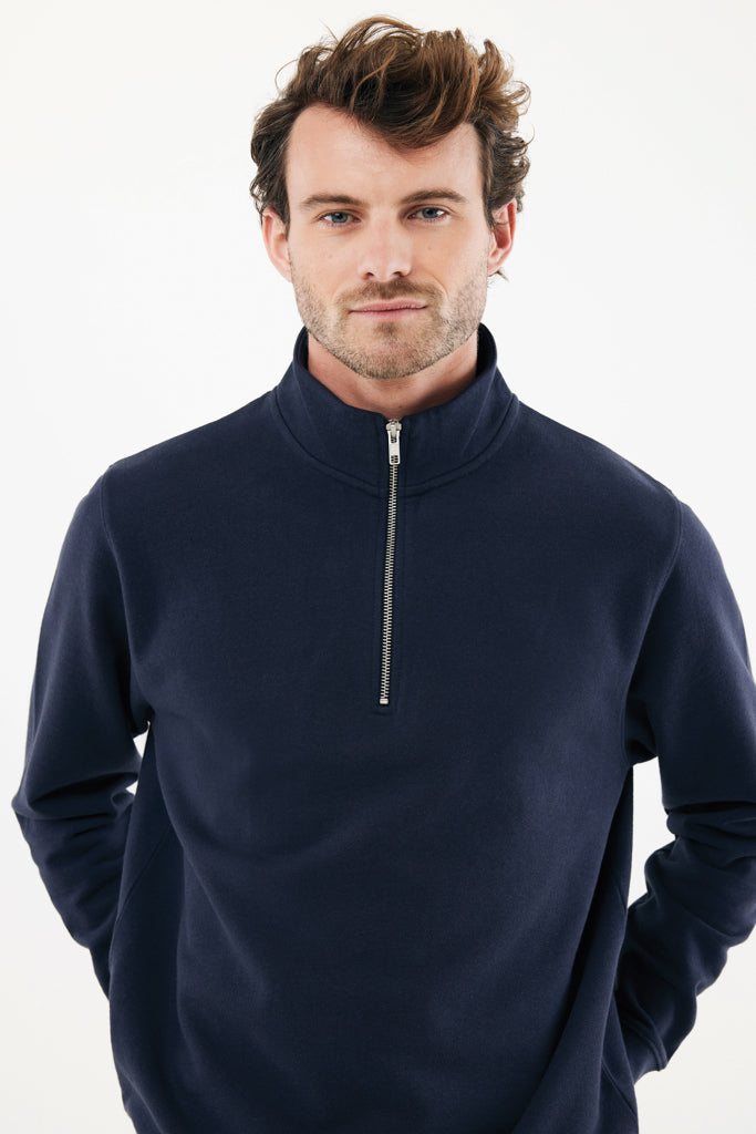 IQONIQ Elgon recycled cotton quarter zip sweater - Navy