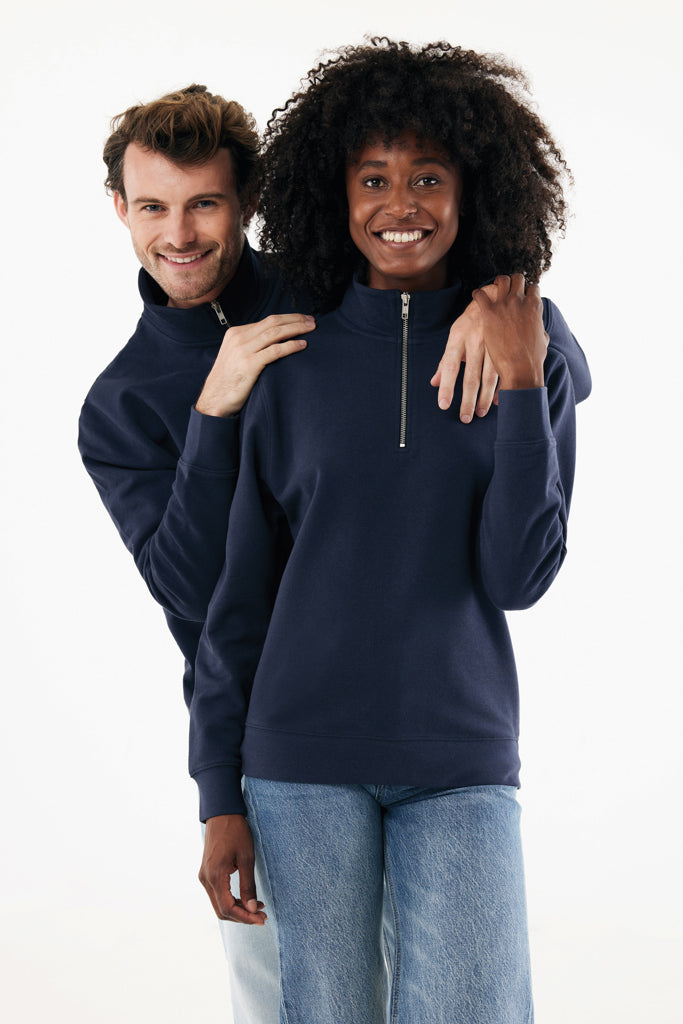IQONIQ Elgon recycled cotton quarter zip sweater - Navy