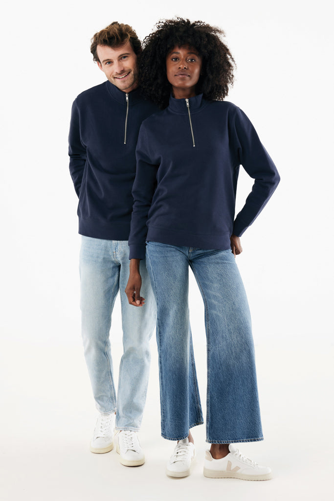 IQONIQ Elgon recycled cotton quarter zip sweater - Navy