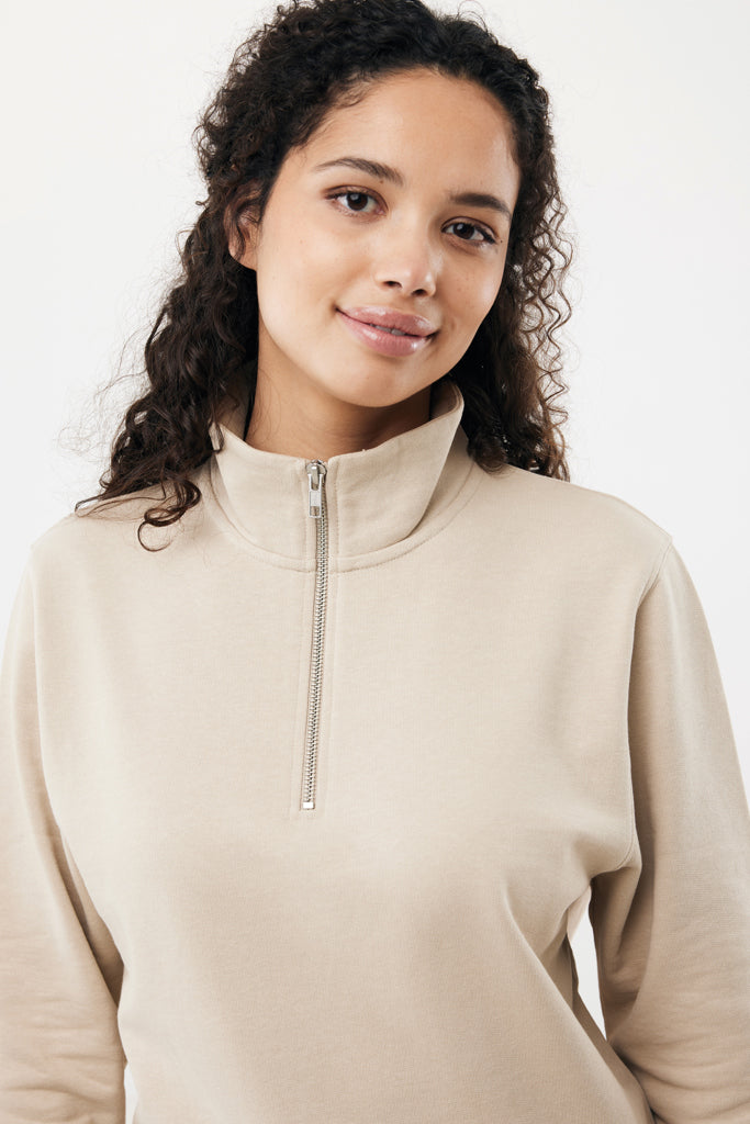 IQONIQ Elgon recycled cotton quarter zip sweater - Desert