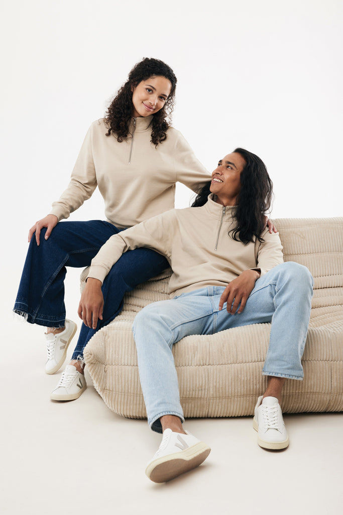 IQONIQ Elgon recycled cotton quarter zip sweater - Desert