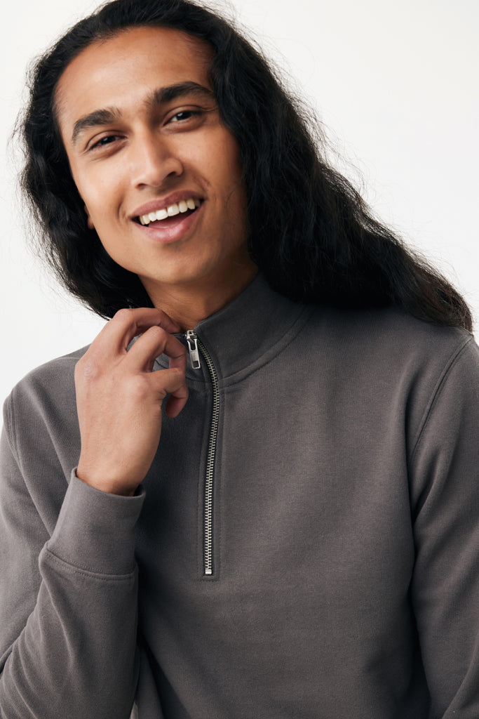 IQONIQ Elgon recycled cotton quarter zip sweater - Anthracite
