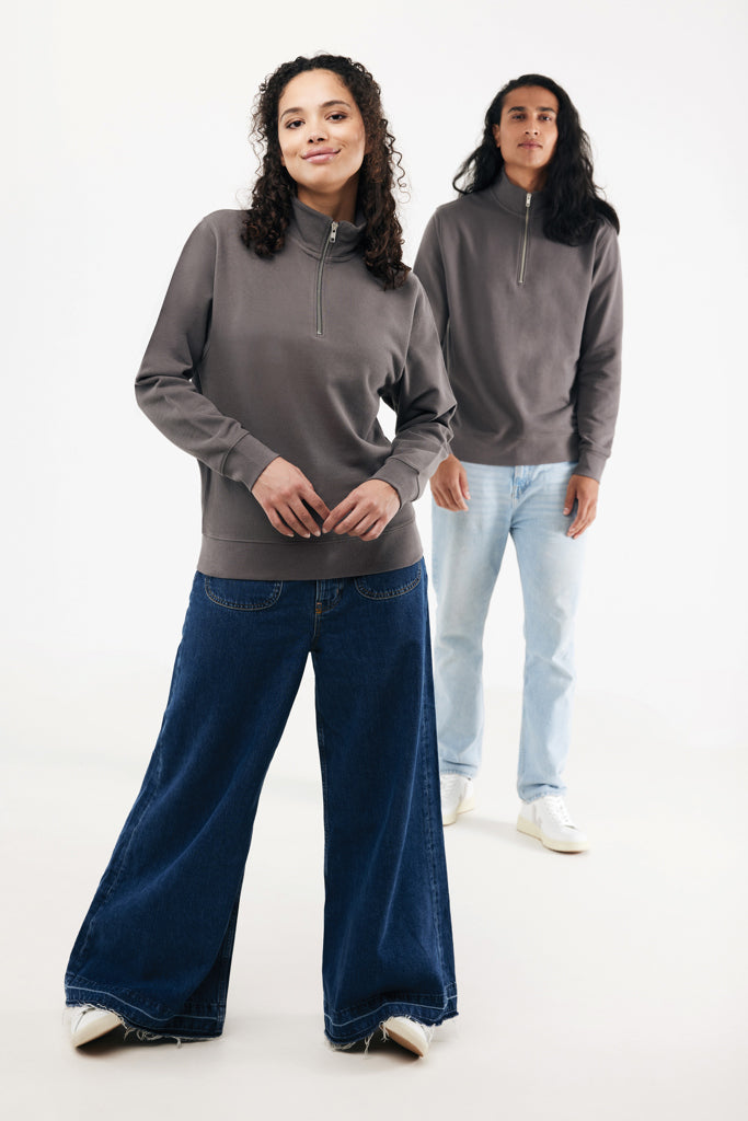IQONIQ Elgon recycled cotton quarter zip sweater - Anthracite