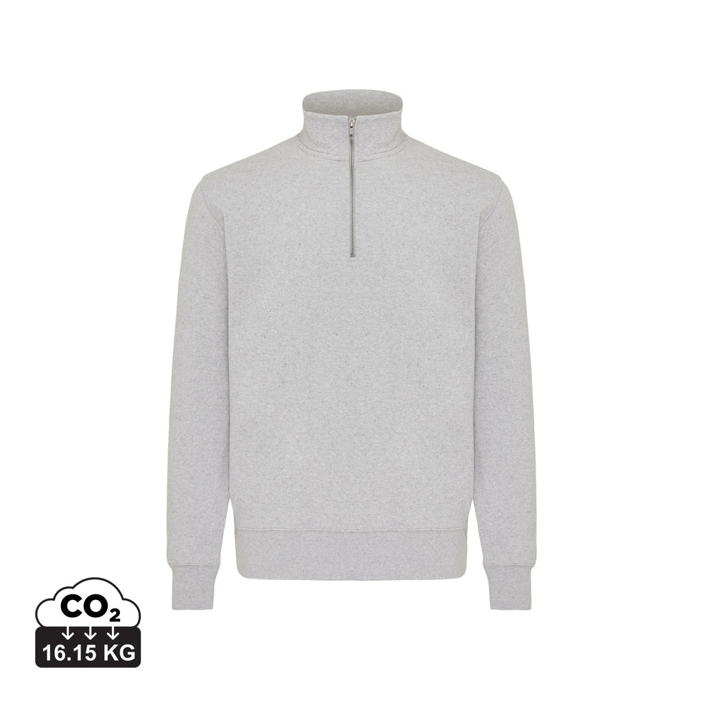 IQONIQ Elgon recycled cotton quarter zip sweater - Light Heather Grey