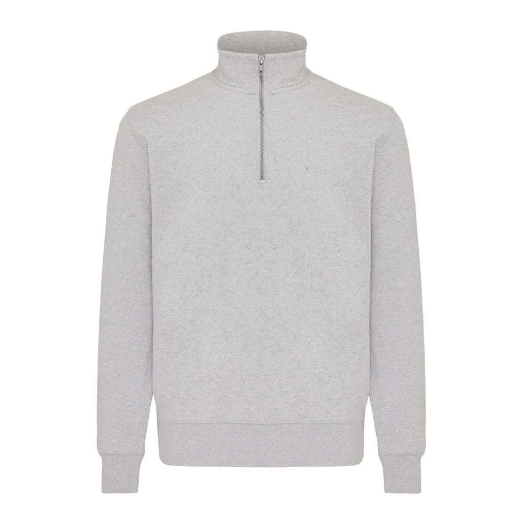 IQONIQ Elgon recycled cotton quarter zip sweater - Light Heather Grey