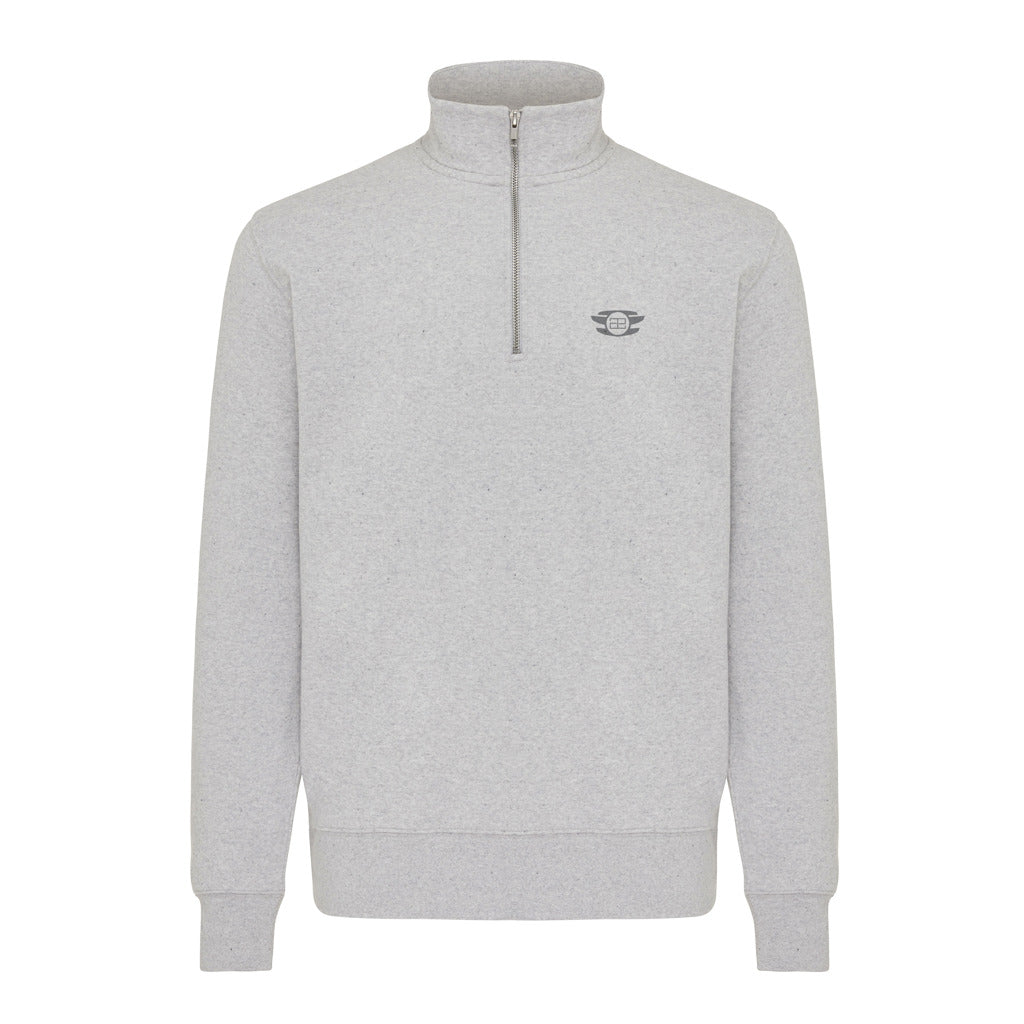 IQONIQ Elgon recycled cotton quarter zip sweater - Light Heather Grey