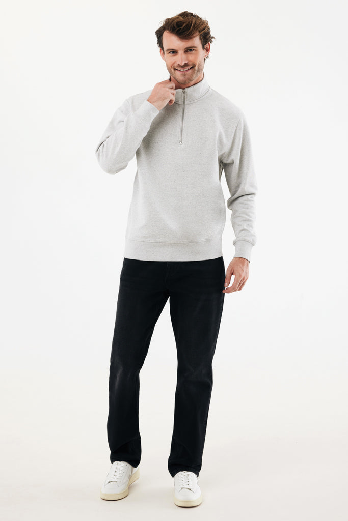 IQONIQ Elgon recycled cotton quarter zip sweater - Light Heather Grey