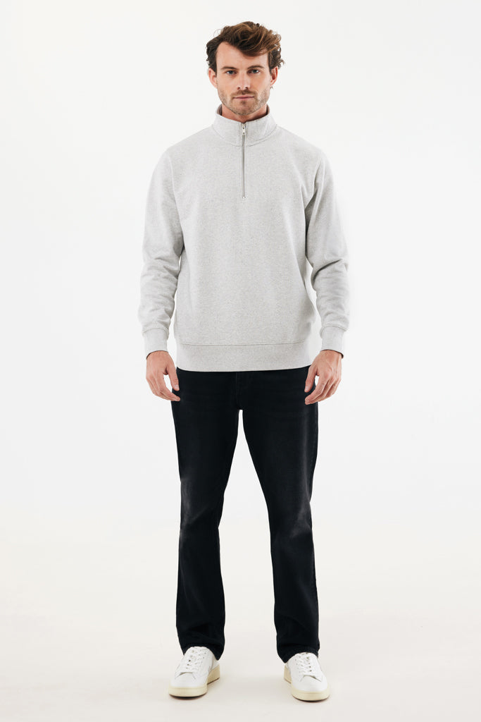 IQONIQ Elgon recycled cotton quarter zip sweater - Light Heather Grey