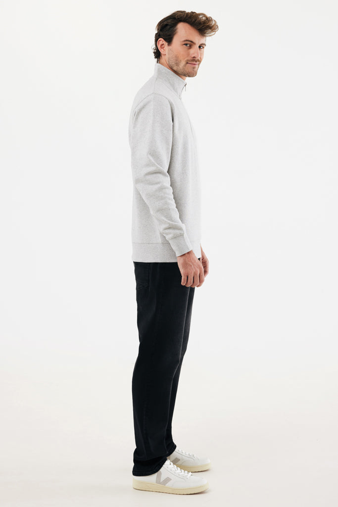 IQONIQ Elgon recycled cotton quarter zip sweater - Light Heather Grey