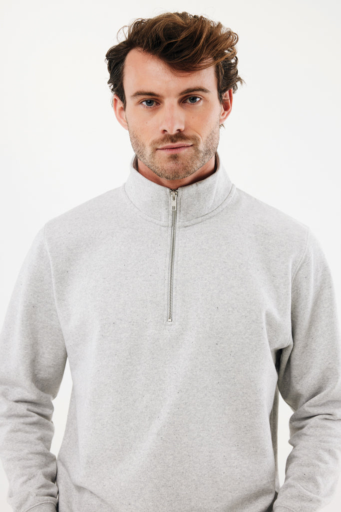 IQONIQ Elgon recycled cotton quarter zip sweater - Light Heather Grey