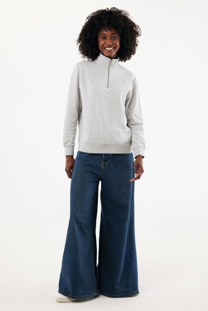 IQONIQ Elgon recycled cotton quarter zip sweater - Light Heather Grey