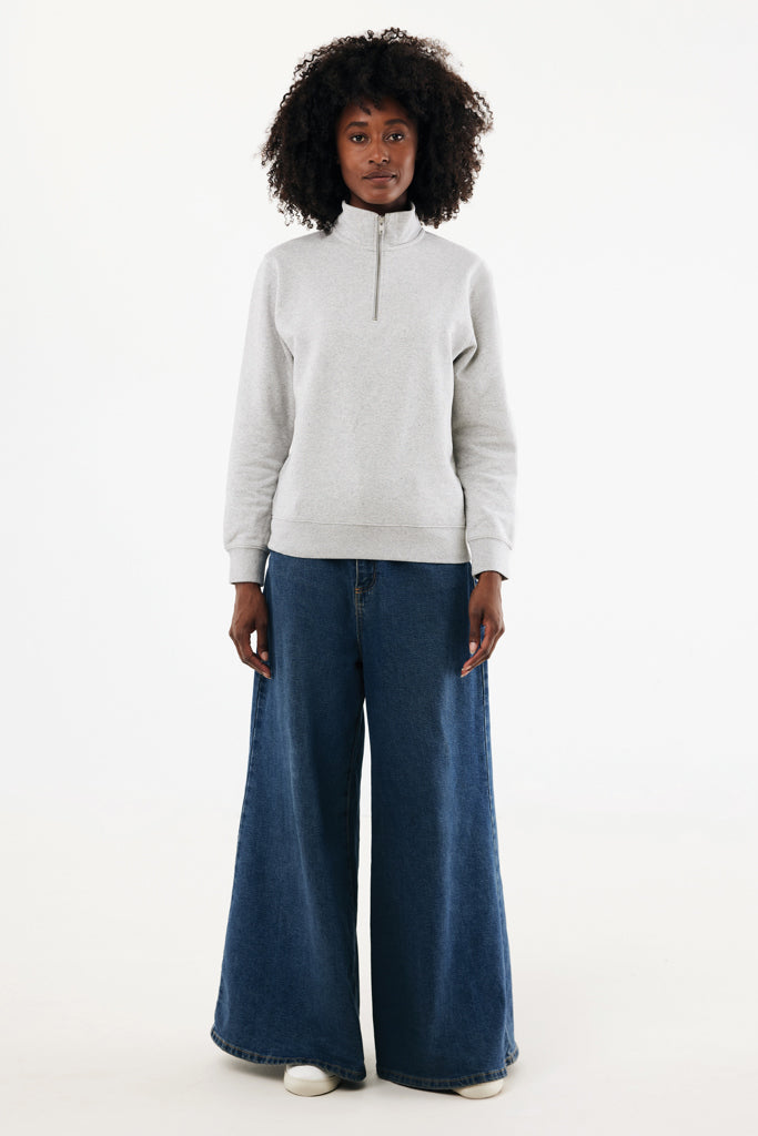 IQONIQ Elgon recycled cotton quarter zip sweater - Light Heather Grey
