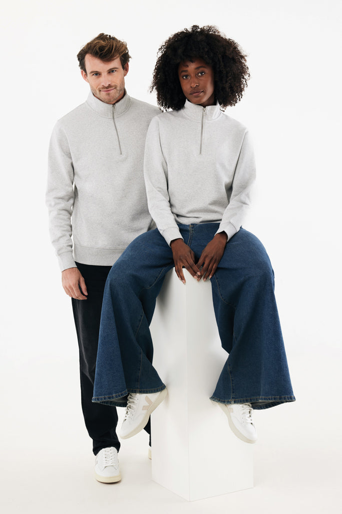 IQONIQ Elgon recycled cotton quarter zip sweater - Light Heather Grey