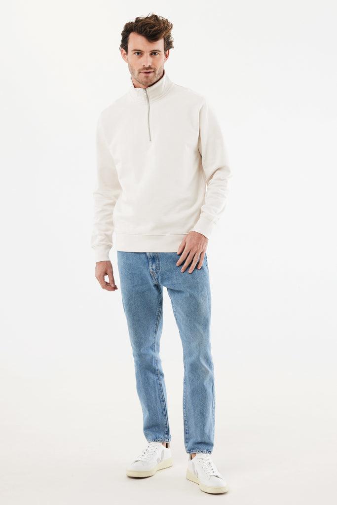 IQONIQ Elgon recycled cotton quarter zip sweater - Ivory White