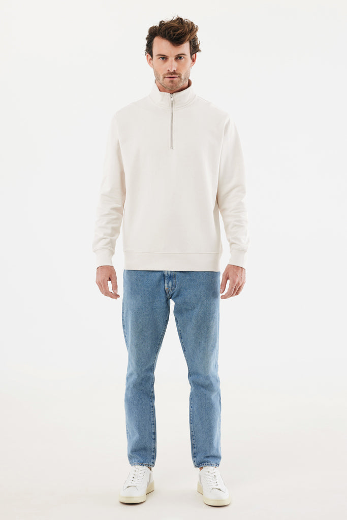 IQONIQ Elgon recycled cotton quarter zip sweater - Ivory White
