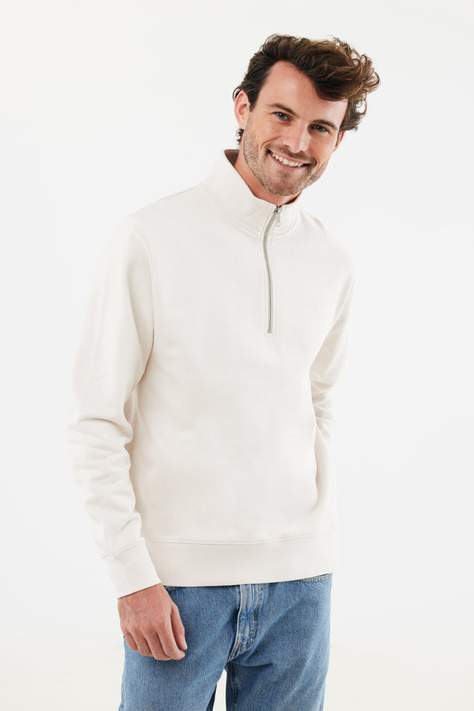 IQONIQ Elgon recycled cotton quarter zip sweater - Ivory White