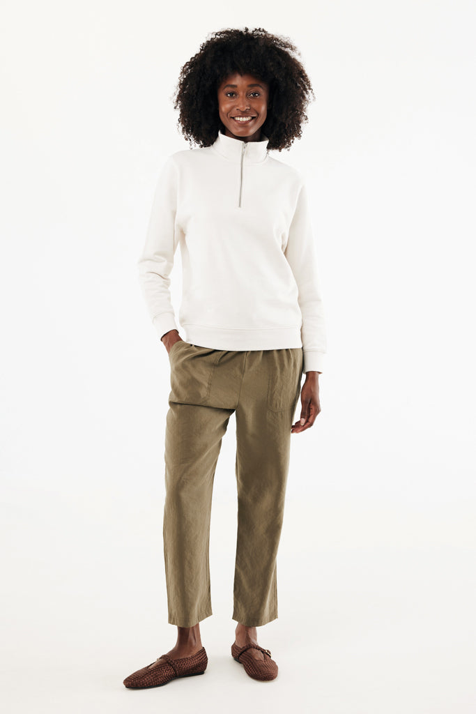 IQONIQ Elgon recycled cotton quarter zip sweater - Ivory White